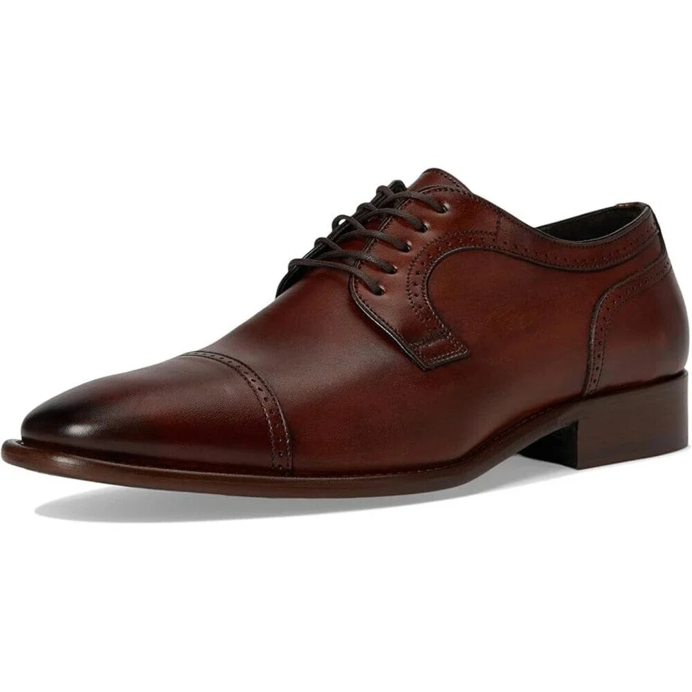 Johnston & Murphy Cormac Oxford Mens 11 Brown Leather Cap Toe Dress Shoes VER401